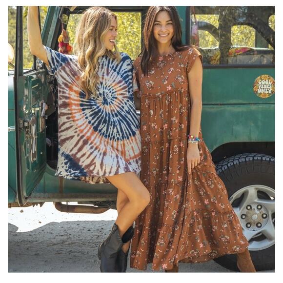 Natural Life Women's Berkley Maxi Dress Brown Bouquets XL Cottagecore Bohemian - Picture 7 of 14